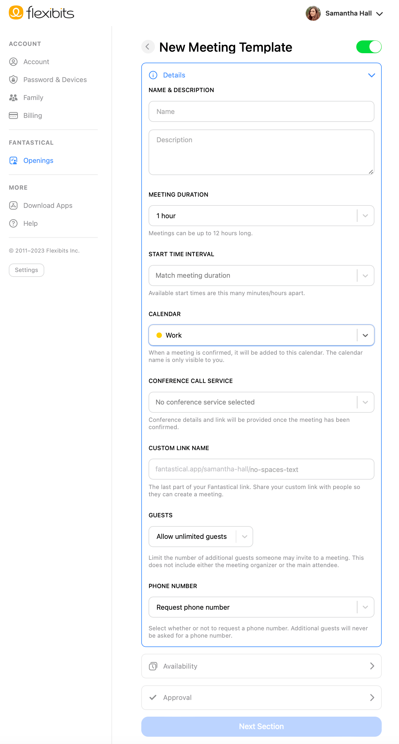 New Meeting template Details