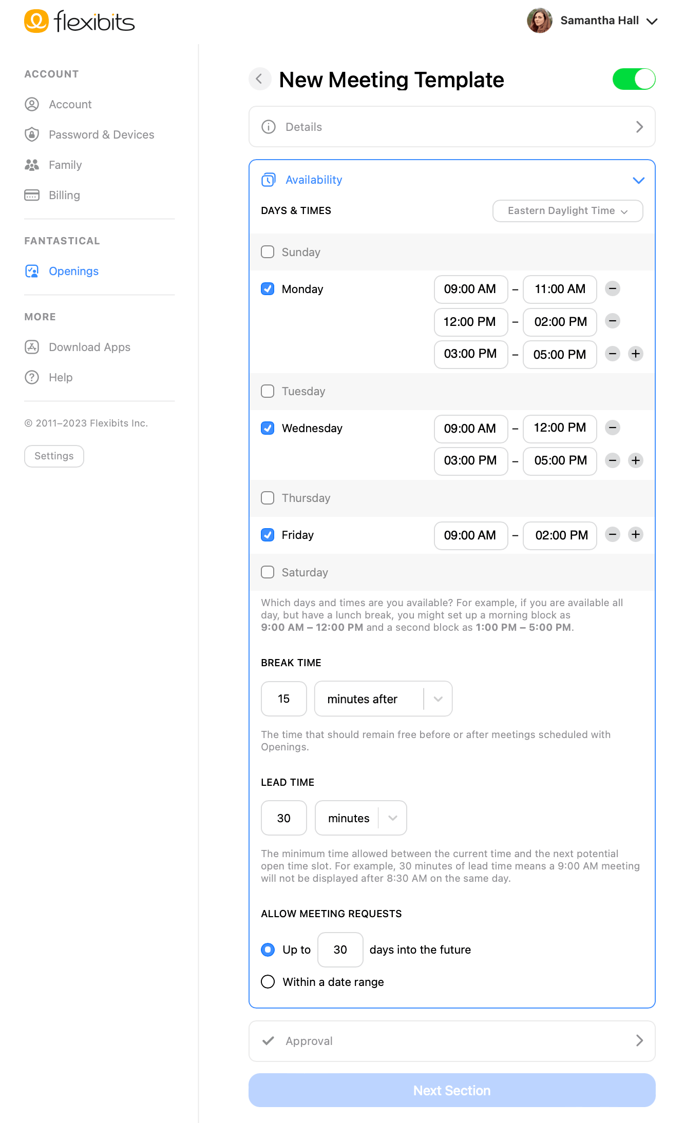 New Meeting template Availability.